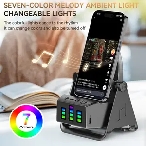 5-in-1 Wireless Induction Speaker Phone Stand，360° Adjustable，Power Bank，RGB Ambient Light，Universal Gift for Men Women