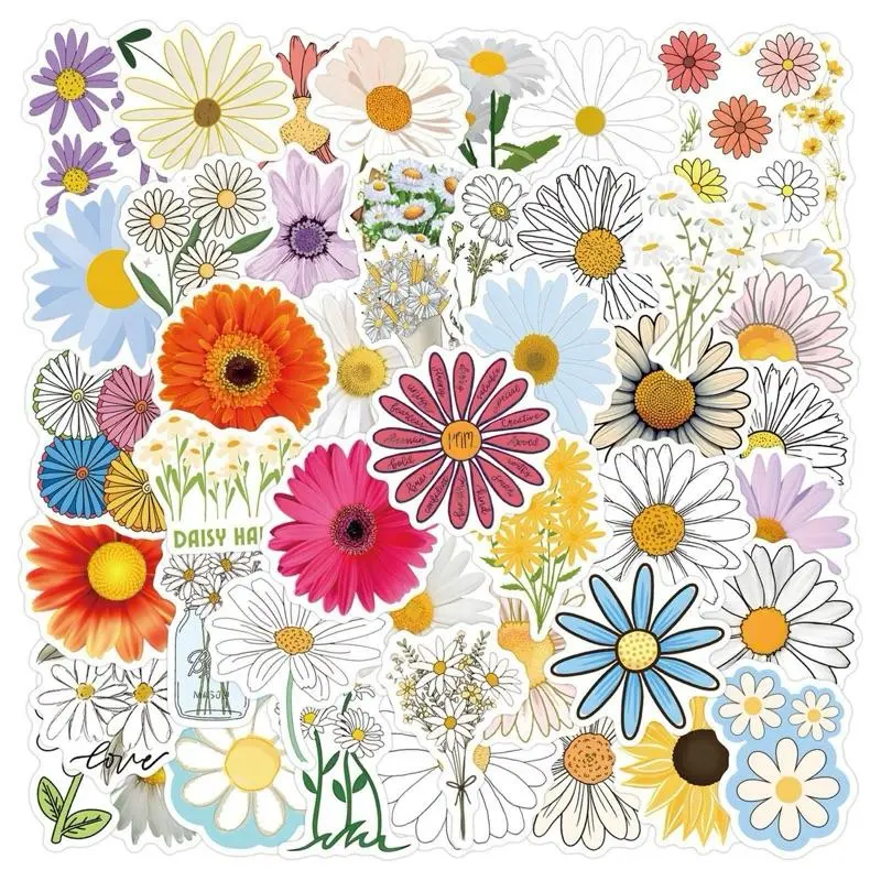 55PCS Cute Daisy Stickers Flower Stickers for Water Bottles Laptop Luggage Journaling, Eikecy Beautiful Plants Stickers Waterproof Vinyl Decals for Kids Teens Adults
