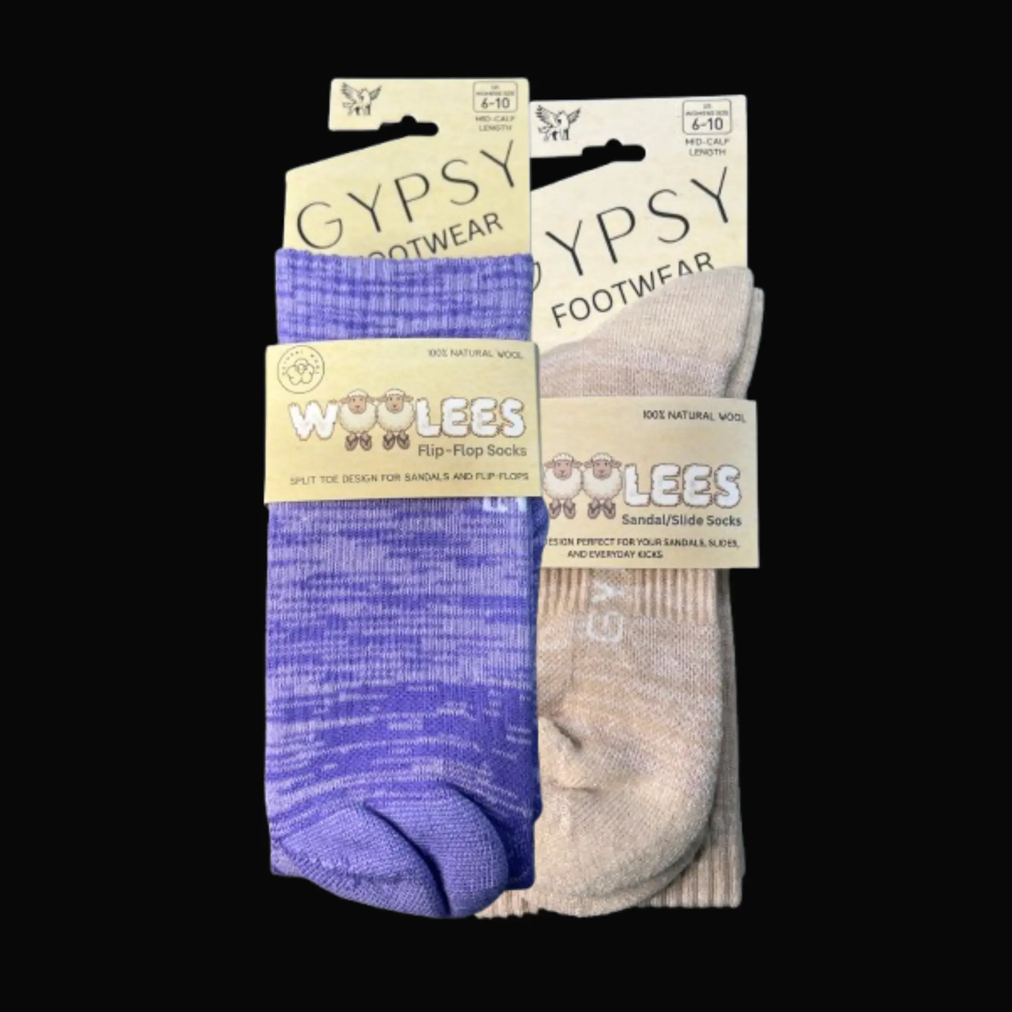 Woolees 2-Pack – “Sky Meets Sand” Bundle with (1) Split-Toe Flip-Flop Sock & (1) Round-Toe Sock. Original Design & Unique Packaging.