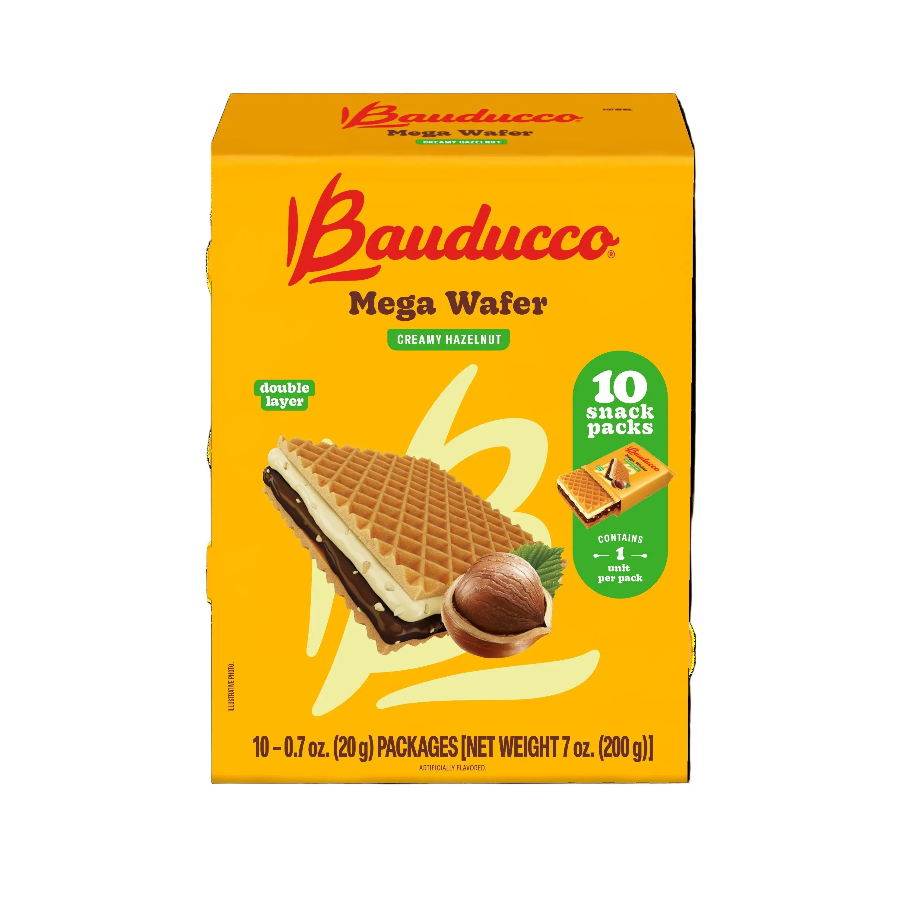 Bauducco Mega Wafer, Large Crispy Wafer Layers with Creamy Hazelnut, 0.7 oz Individually Wrapped Wafers (Pack of 10)