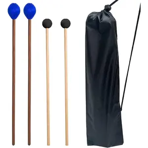 Drum Mallets Kit - 2 Pairs Rubber and Yarn Marimba Mallets with Drumsticks Bag, Percussion instrument Accessories for Steel Drum, Bass, Cymbals, Glockenspiel, Xylophone Mallets for Beginners