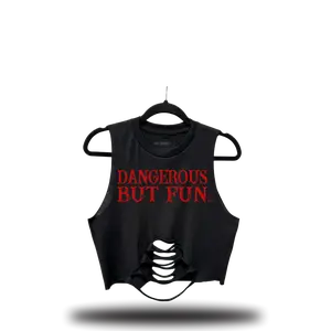 TheDriveClothing Dangerous But Fun Road Rash Mid Spine Crop Top – Women’s Y2K Streetwear Graphic Crop Tank, Red Print Grunge Biker Fashion Top, Festival Outfit, Edgy Gym Summer Apparel