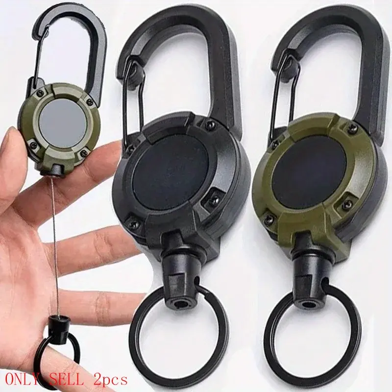 Expandable Keychain Set, Multifunctional Tactical Clip, Keychain Carabiner, 20 Inch Steel Expandable Rope, Two Colors Available, Unisex Outdoor Hiking Camping, Keyring Clip, Gift Keychain