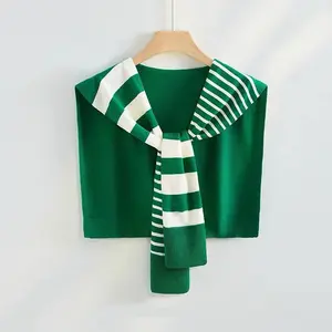 Fashion Shirt Shawl Outerwear High-end Green Striped Knitted Small Scarf for Women Stylish Office Shoulder Wrap Neck Protector Whimsical Home Decor