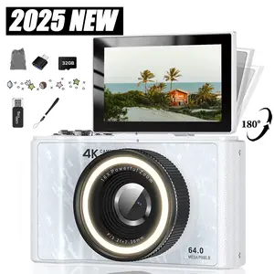 Digital Camera 4K for Photography Vlogging, 180°Flip Screen 16X Zoom Compact Point Shoot Camera, Vlogging Camera with Fill Light, Point and Shoot Digital Cameras with 32GB Card, Anti-Shake
