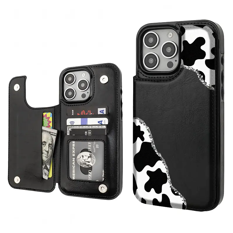 Cow leopard print Pattern Phone Cases,Compatible For SAMSUNG GALAXY S22 S23 S24 ULTRA PLUS Premium Leather Flip Wallet with Card Bag Holder Women Gift Shockproof Protection,Black/Brown/Pink, Cover Shell Casing