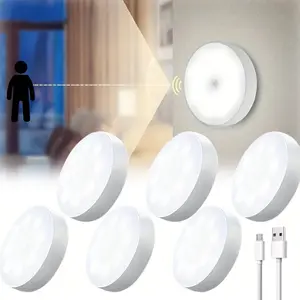 6pcs Motion Sensor Puck Light, Wireless Dimmable Under Cabinet Lighting, Rechargeable Magnetic Closet Night Light
