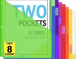 8 Count Dividers with Pockets, 8 Tabs Binder Dividers for 3 Ring Binders, Binder Dividers with tabs, Binder Divider with Pockets for US Letter Size, Insertable Big Tabs, Multicolor, Set of 1