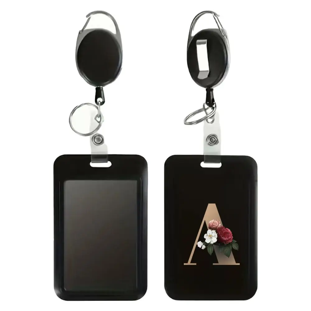 Creative Employee Card Container, 1 Count Retractable Letter Pattern Badge Holder, Fashion Student Badge Card, Work Badge for Offices Nurses Drivers