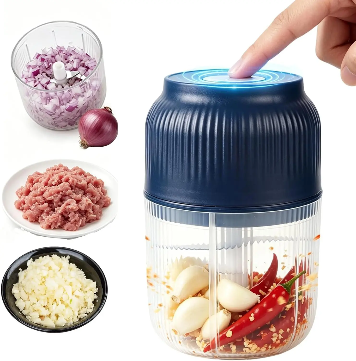 Electric Garlic Chopper, 2026 New Mini Food Processor & Food Chopper for Kitchen, Portable Cordless Garlic Mincer, Onion, Ginger, Chili, Spices and Fruit(Blue)