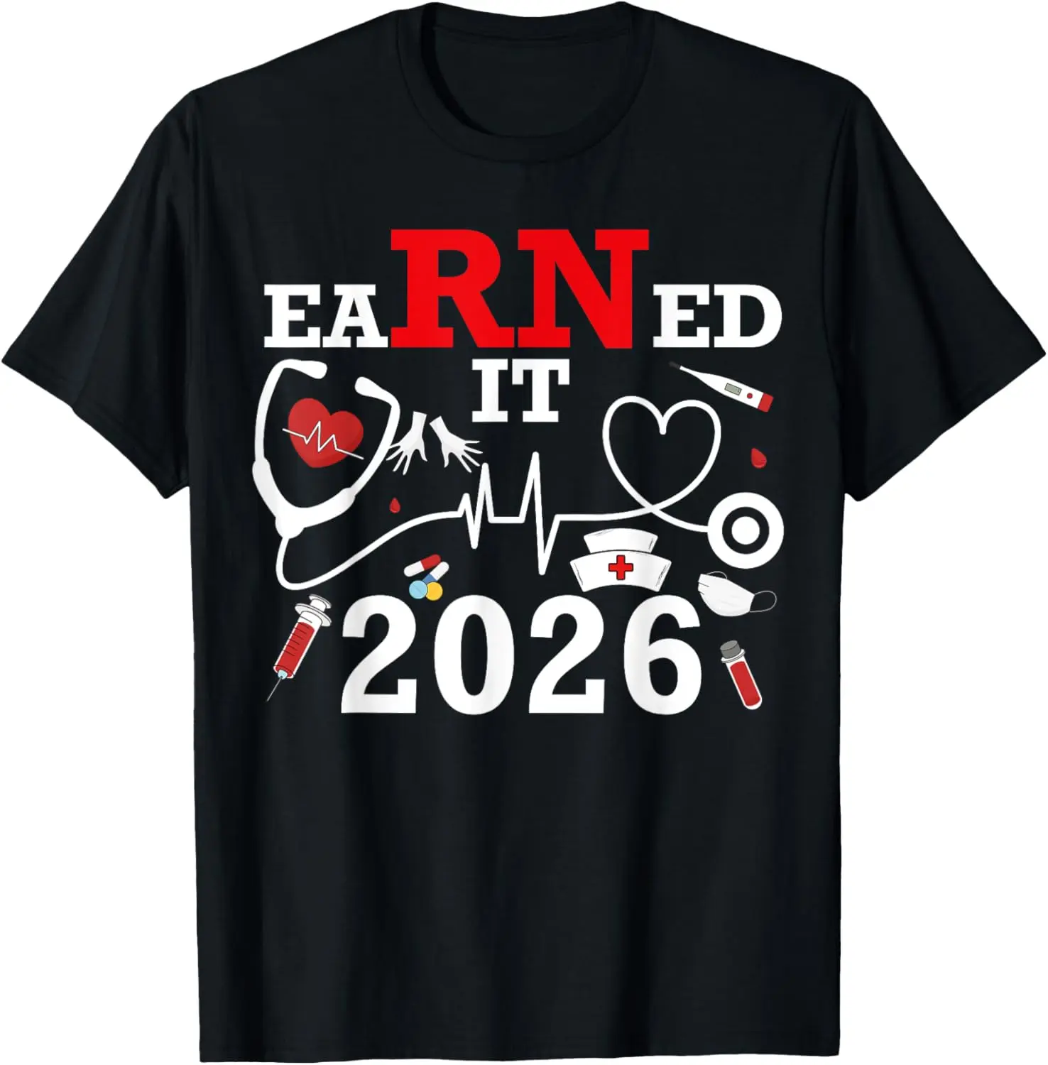 Women's 100% Cotton Short-Sleeve Distressed Graphic Round Neck T-Shirt - Large, RN/LPN Nurse Graduation Class of 2026, Distressed Vibe, Playful Look, Vintage, Funny, Streetwear, Holiday Everyday Top, Casual