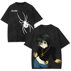Hunter x hunter HXH Shizuku Murasaki v3 spider number phantom troupe 8 Anime Manga Game Double Printed Acid Washed Tee T-Shirt Graphic tees Streetwear villain Menswear