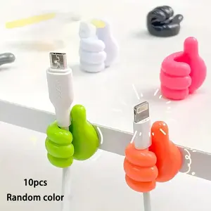 10pcs Random Color Thumb Design Multipurpose Cable Wire Clip, Creative Cable Holder, Cute Data Cable Fixing Clip, Desk Cable Organizer, Desk Accessories