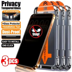 3pcs Anti-Spy Privacy Screen Protector, Accessories, Cellphone, Compatible with iPhone 17/16/15/14/13/12/11/Pro/Pro Max/Plus/Mini/X/XS/XR/XS MAX/7/8/SE,Full Coverage,9H+ Hardness,Anti-Scratch,Anti-Fingerprint,Bubble-Free,One-Click Installation,Perfect Fit