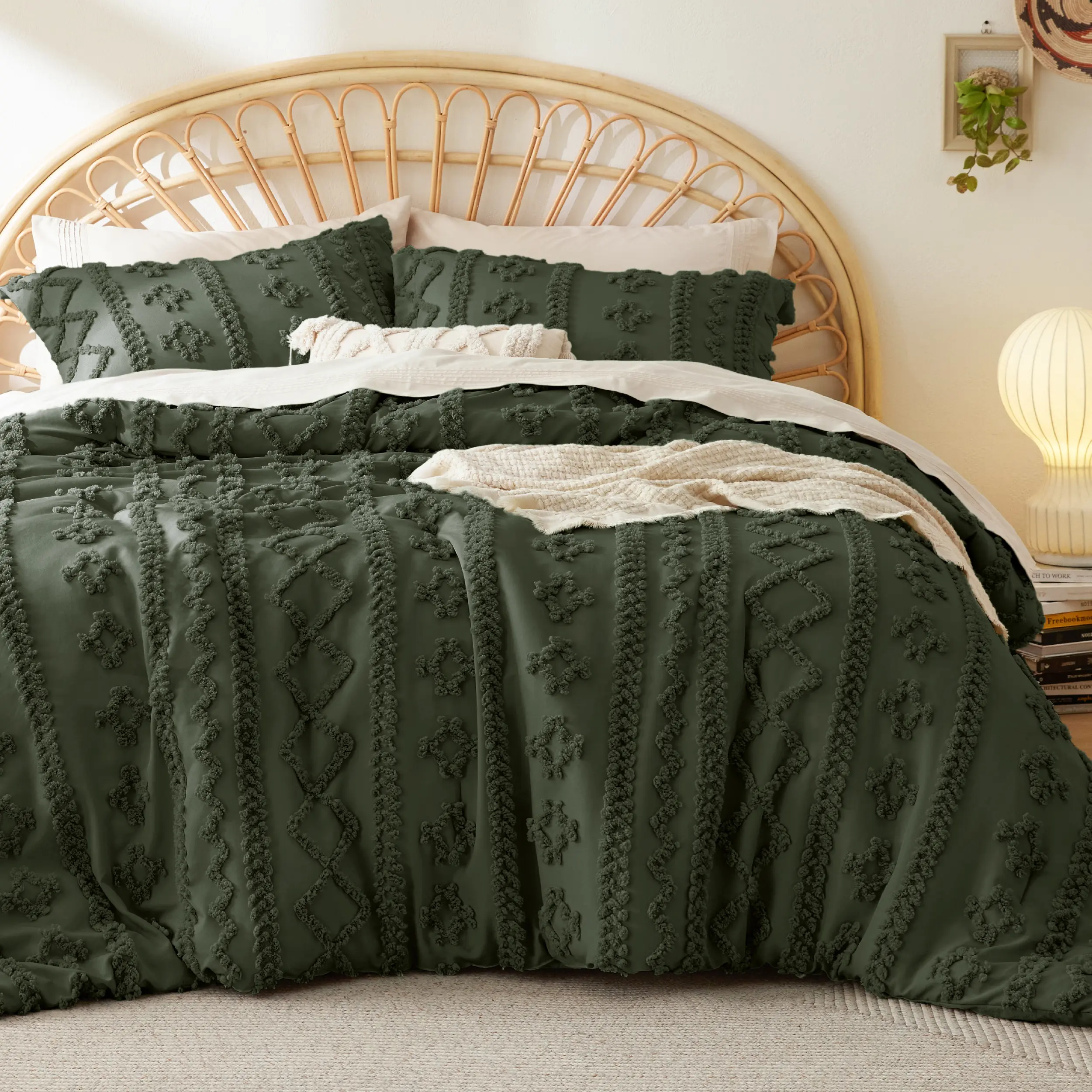 Bedsure Tufted Boho Comforter Set Decorative Bedding Set - Boho Bed Set, 3 Pieces Farmhouse Shabby Chic Embroidery Bedding, Soft Jacquard Comforter for All Seasons