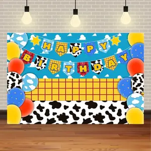 Children's Birthday Party Cute Cartoon Background Fabric Cowboy Theme Decoration Anime Photography Photography Props Activity boys and girls room decor