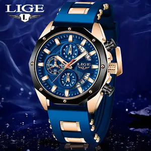 LIGE Men's Casual Chronograph, Quartz trendy watch , 46mm Large round Dial, Silicone Strap, with Calendar, 30m Water-Resistant fashion analog reloj de