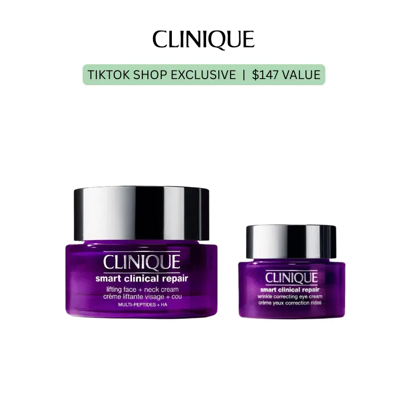 [Clinique] Smart Clinical Repair Face + Eye Cream Bundle | Anti-Aging Hydration with Peptides + Hyaluronic Acid | Travel Size