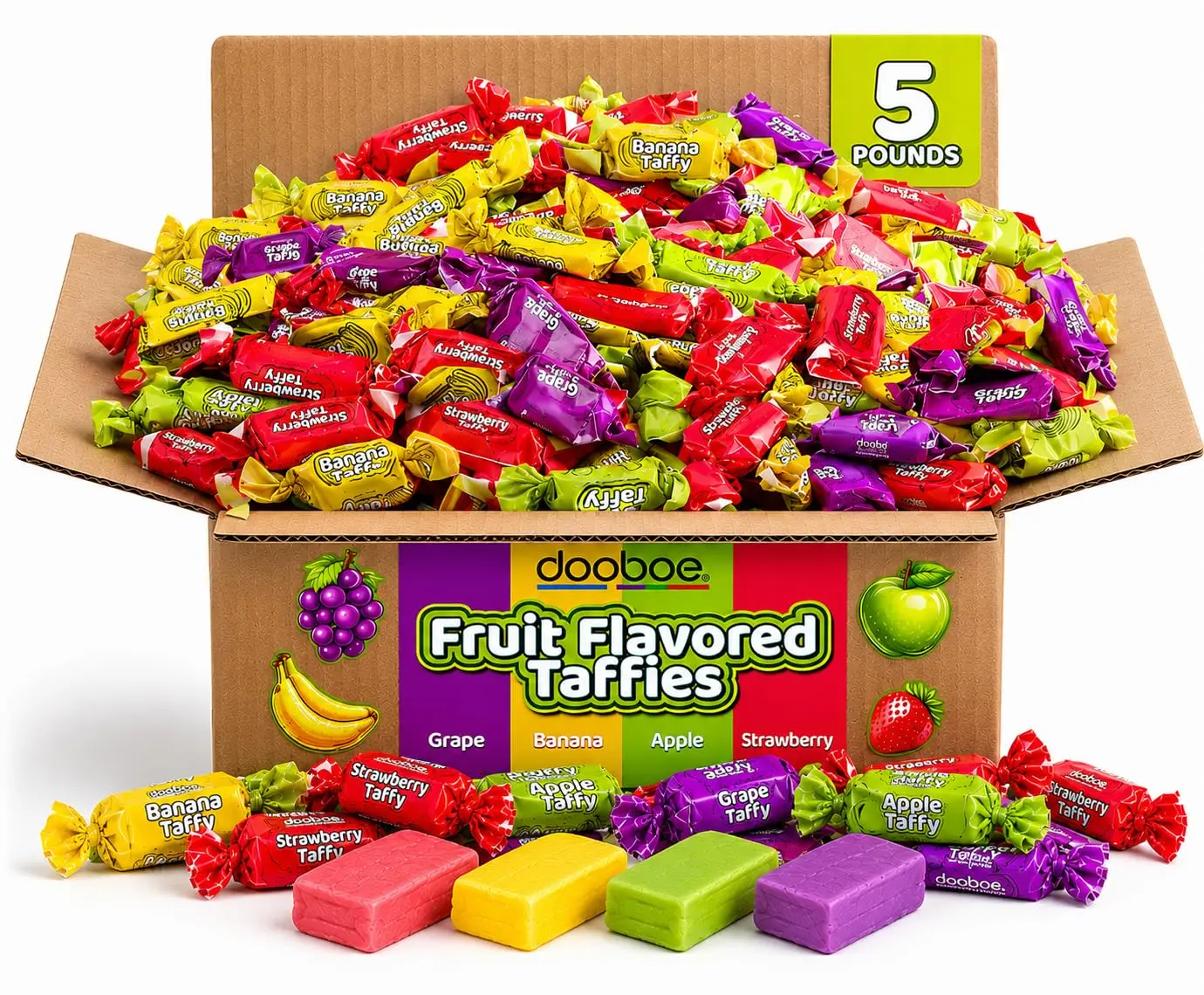 Classic Taffy Candy 5 lb, 280 Wrapped Chewy Fruity Pieces