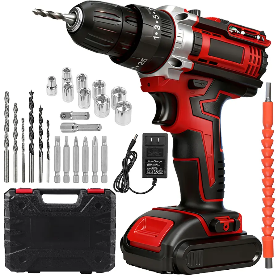 Cordless Drill Set 36v Power Drill Cordless With 2x 2.6Ah Battery & Charger,25+3 Adjustable Torque Electric Drill 37pcs Accessories Electric Drill Variable Speed, 3/8'' Keyless Chuck,Built-In Level and 2 Driver Bits Bule kit