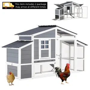 【2 Packages Shipping】Large Chicken Coop, 81" Wooden Chicken Coop with Run&Waterproof Roof Hen House Outdoor Poultry Cage w/Nesting Boxes, Ramp
