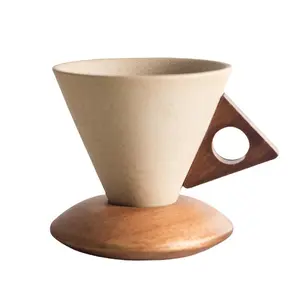 Ceramic Coffee Cup Set with Acacia Wooden Saucer Natural Earthiness Finish Durable Porcelain Mug for Espresso Latte Cappuccino Tea Gift for Coffee Enthusiasts Sustainable Design Drinkware Aesthetic Summervibes