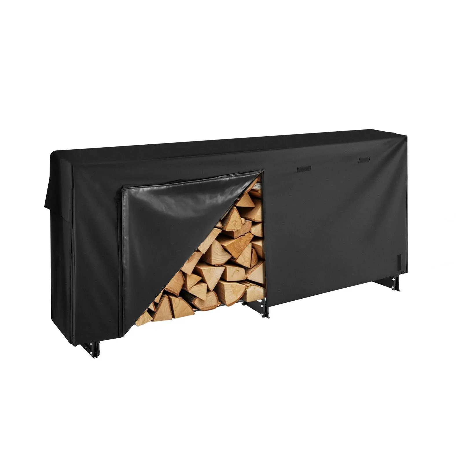 【SummerFinds】VEVOR Firewood Rack with Waterproof Cover, 8 ft Outdoor Firewood Holder, 1/2 Cord Storage Metal Log Holder, 660lb Max Weight Capacity, Top Covered, Powder-Coated Wood Storage Rack for Fireplace Deck