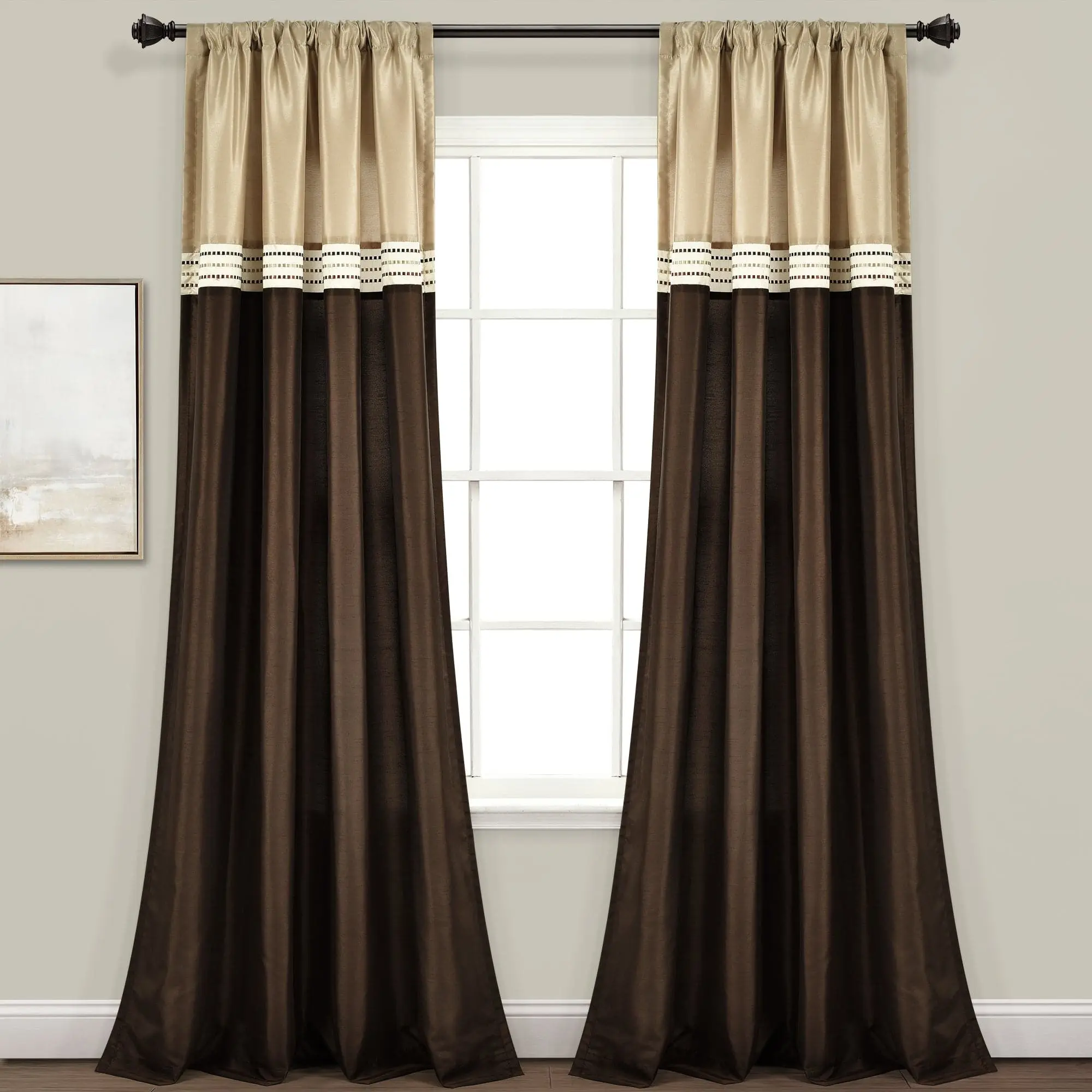 Lush Decor Terra Window Curtain Panel Set - 2 Sunshade Curtain Panels, 84x54" Window Drapes, Embroidered Stripes, 100% Polyester, Classic Color Block, Neutral Colors, Full Lining, Easy Hanging, Hand Washable, Sun Protection