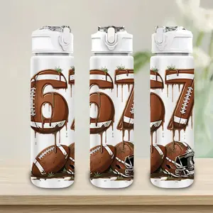 1pc rugby 67 pattern sports water bottle, 750Ml/26Oz Plastic Sports Water Bottle, Cute Printed Design, Leak-Proof with Pop-Up Lid, Perfect for Outdoor Activities, Fitness, Cycling, Yoga, an Ideal Gift for Birthdays, Christmas, Valentine's Day