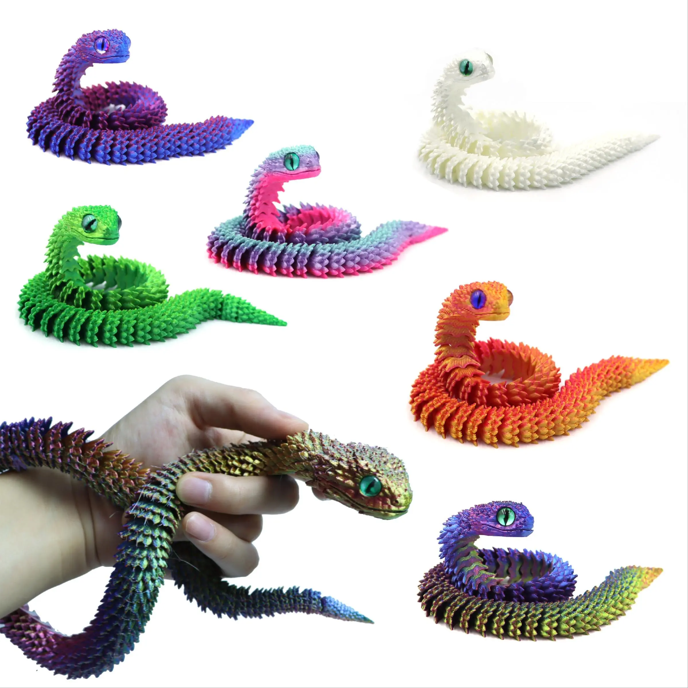 3D Printed Snake Figurine, Colorful Flexible Joint Snake Toy, Plastic Figurines, Creative Ornament, Articulated Fidget Figurines, Decor Figurine Ornaments, Desktop Ornament for Home Office Party, Holiday Gift