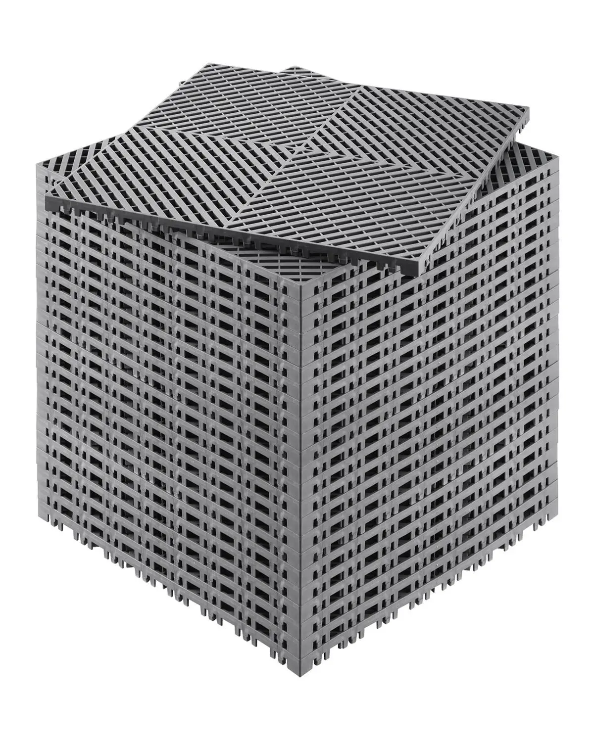 【FathersDayGift】VEVOR Interlocking Drainage Mat,  , 15.7” x 15.7” Modular Interlocking Cushion, 24 Pcs Splicing Drainage Mats, Non-Slip Gray PP Drainage Floor Tile and Shower Mat, for Garage, Garden, Kitchen & Outdoor
