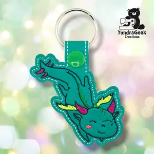 Whimsical Dragon Keychain | Embroidered Faux Leather | Dragon Lover Gift | Fantasy Keychain | Handmade Keychain | Alaska Made