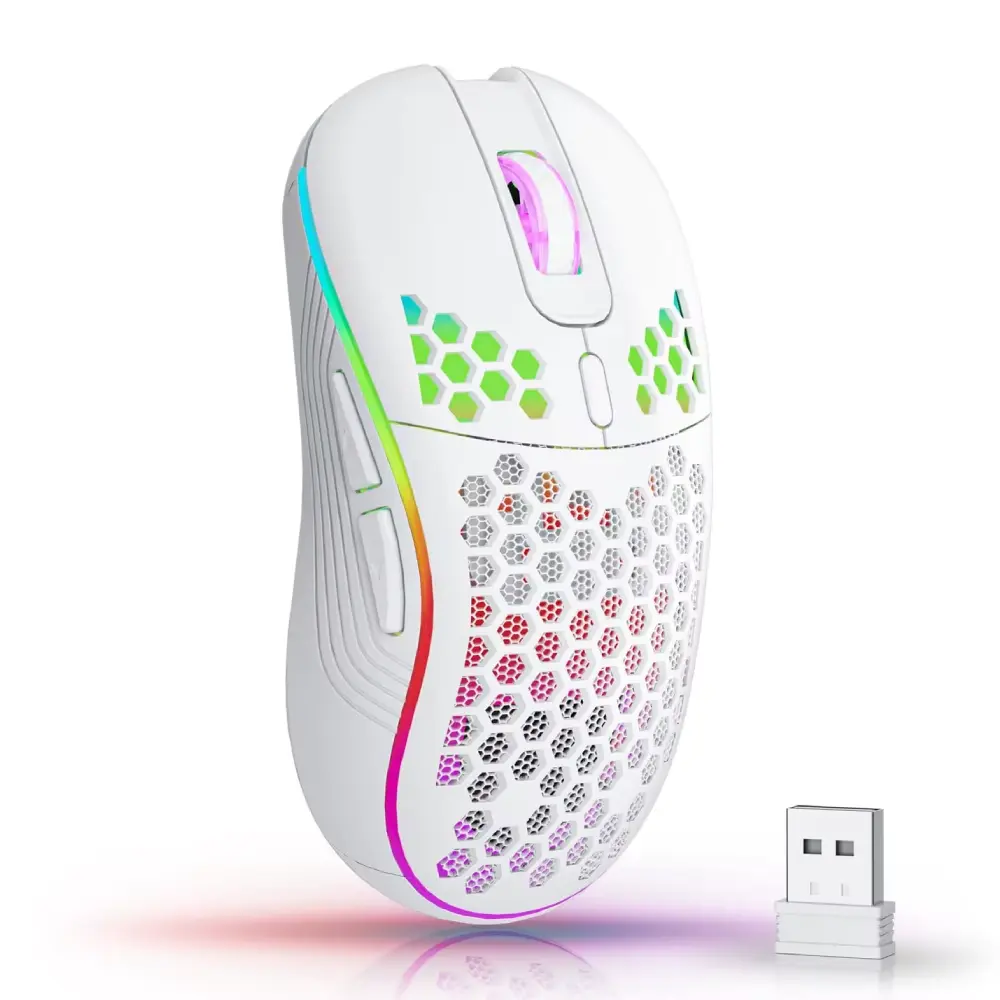 2.4G Wireless Gaming Mouse with RGB Backlight, 6 Buttons, 3 Adjustable DPI Settings, Type C Rechargeable, Ergonomic Honeycomb Design SZKOSTON