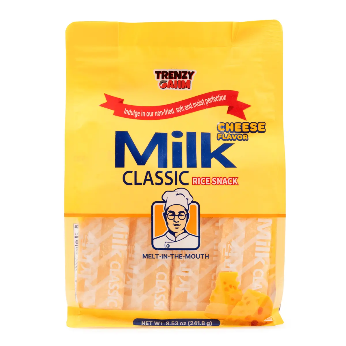 Trenzy Gahm Milk Classic Cheese Flavor Korean Rice Snack - Crispy, Melt-In-The-Mouth, Individually Wrapped Sweet Treats for Office Snacking