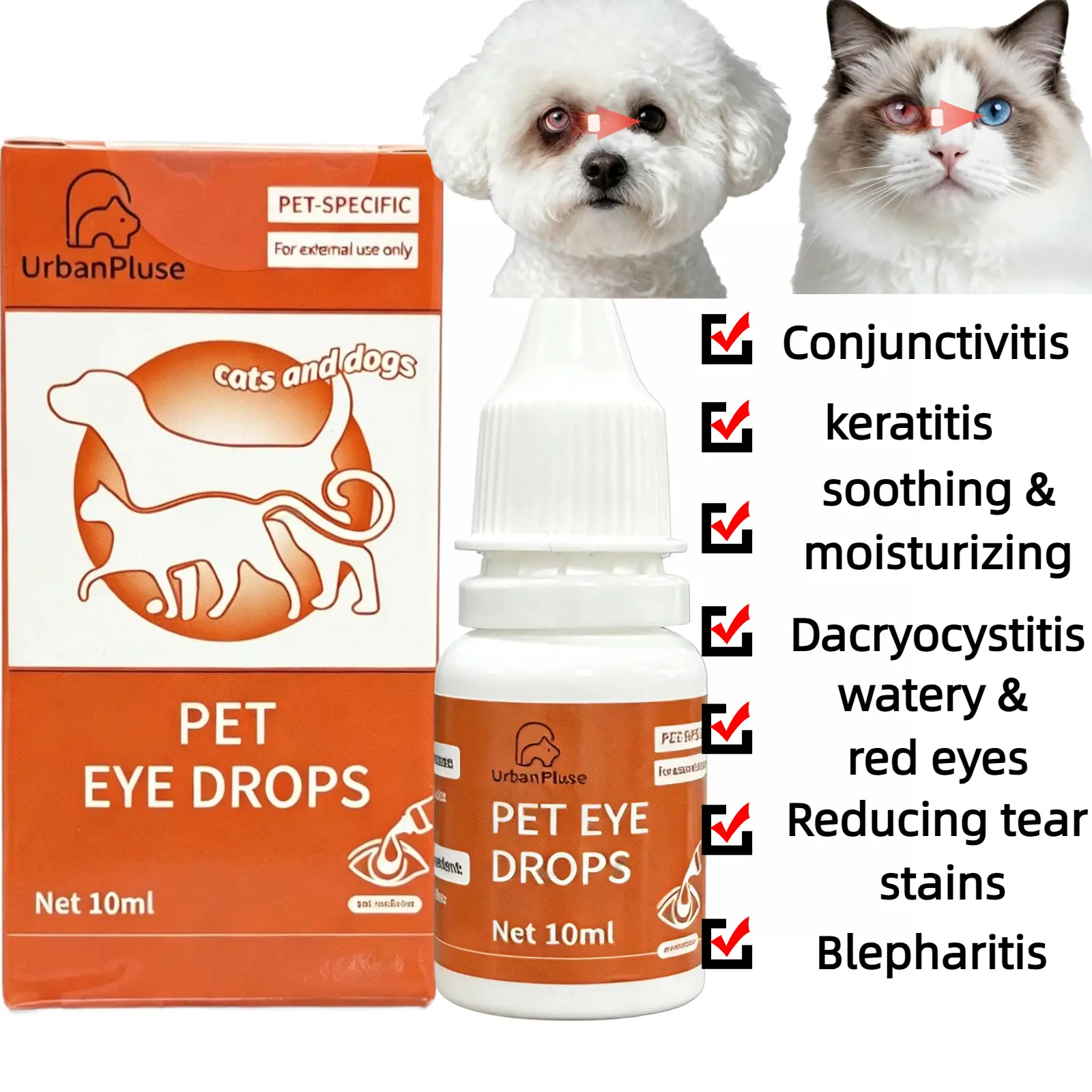 Urbanpluse Pet Eye Drops,Dog&Cat Tear Stain Cleaner,Remove Tear Stains and Relieve Itchy Eyes,Natural Formula, No Artificial IngredientsDealsforyoudays,Pet Eye Drops for Dogs&Cats,Sooth Dry Eyes Pink Eyes,10ML