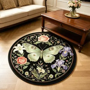 Vintage Butterfly Floral Round Rug, Soft Comfortable Mat, Hand Wash Only, Ideal for Living Room, Bedroom, Bathroom, Kitchen, Hallway Decor