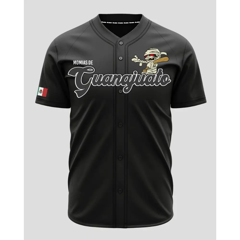 Unisex Momias de Guanajuato Black Baseball Jersey - Mexican Heritage Button-Up, Vintage Mummy Graphic, Professional Sports Apparel
