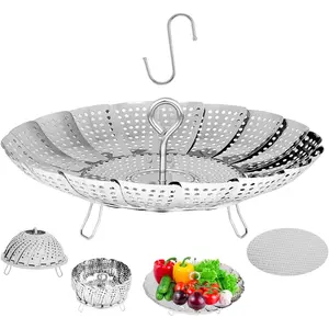 6-10.3" Expandable Steamer Basket for Cooking - 3rd Gen Stainless Steel Folding Steamer Fits All 6"+ Pots for Fish Vegetables Pasta Eggs