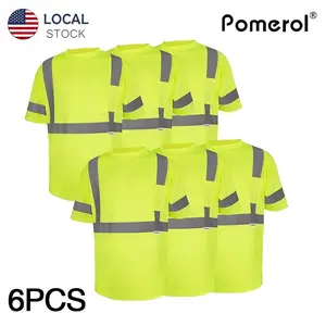 Spring 3/6-Pack Pomerol High Visibility Safety T-Shirts, Men's Short/Long Sleeve Reflective Workwear with Pockets, Breathable and Lightweight, Suitable for Construction, Warehouses, Outdoor Work, Night Fishing - Neon Yellow/Green Reflectors