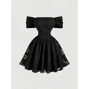 Off-Shoulder Floral Print Puff Dress, Elegant Short Party Gown Formal Wear, Perfect for Weddings, Bridesmaid Dresses, Fashionable Holiday Attire