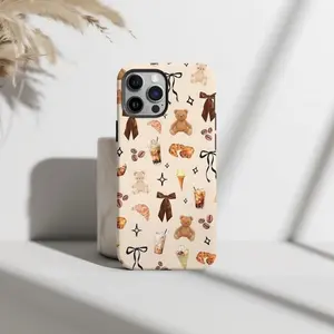 Brown Bear Collage Smartphone Casing, Beige Girly Cellphone Case, Coffee Lover Gift, Phone Accessories for iPhone 17, 16, 15, 14, 13, 12, 11 Pro Max Plus Devices