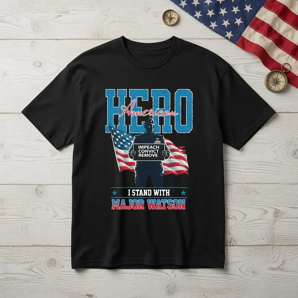 Funny Graphic T-shirt - 'Heero American I Stand With Major Watson' Print, 100% Cotton Shortsleeve Streetwear, Casual, Top, Tshirt, All Seasons, Round Neck, Short Sleeve