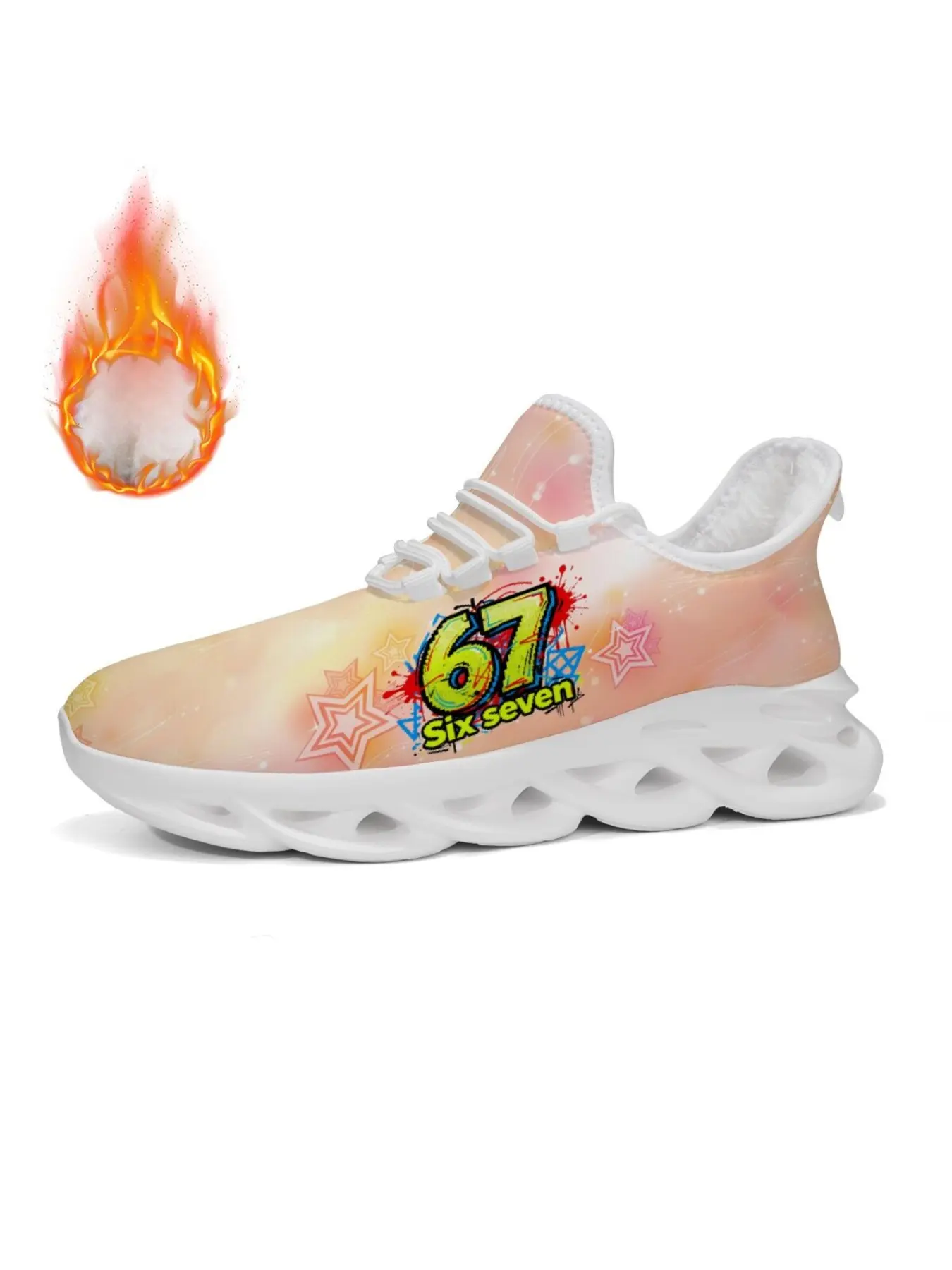 Unisex Plus-Size Fleece-Lined Casual Sports Shoes with Mesh and EVA Sole - 67/Six Seven Adorable Pastel Pink Color Blocking for Autumn/Winter Warm and Trendy Athletic Footwear