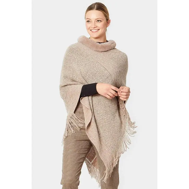 Faux Fur Poncho Taupe