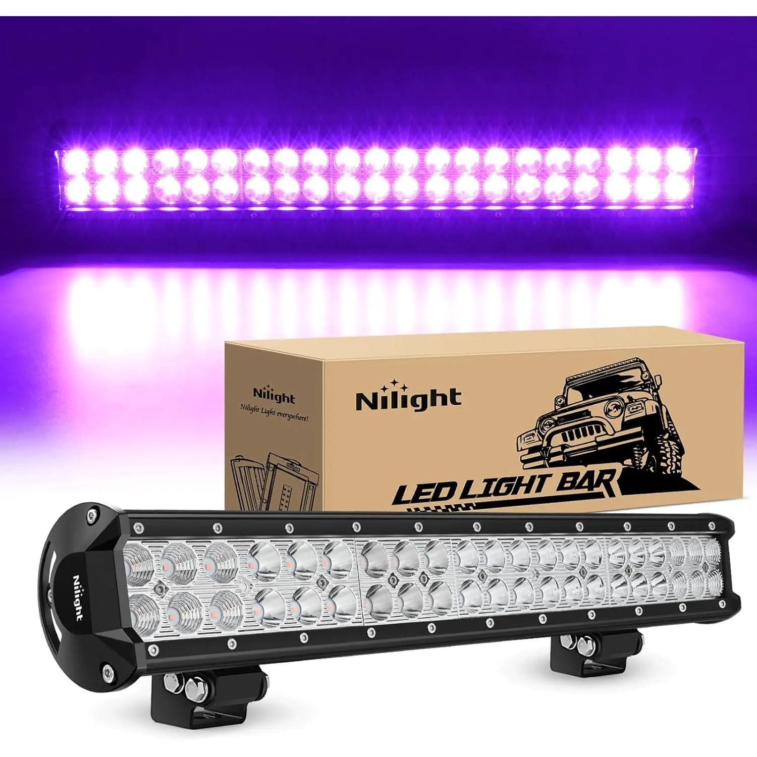 Nilight 20-Inch 126W LED Light Bar, Spot-Flood Combo Purple Beam Luminous Off-Road Lamp with Cooling Design, Outdoor LED Lights for Trucks, Night Fishing Boats