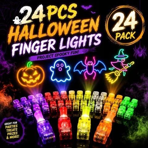 24PCS Bulk Plastic Finger Projector Lights - Cute Animal Shapes, Light-Up Finger Flashlights, Halloween Decorations, Party Favors, Goodie Bag Stuffers, Spooky Vibe Indoor Festive Supplies