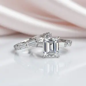 Emerald Cut Ruby Vintage Wedding Ring Set