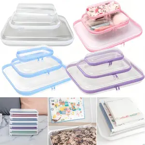 Clear Storage Box Set, 1/2/3 Counts/Set Large Capacity Zipper Storage Box, Portable Storage Organizer for Skincare, Clothes, Books, Laundry, Travel Toiletry Bag, Space Saver Organizer, Multiple colors available, Durable Reinforced Organizer