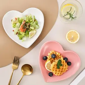 Set of 2 Heart-Shaped Ceramic Plates, Cute Dessert Dishes, Jewelry Dish, Home Use Cake Fruit Nut Tray, Perfect Gift Idea
