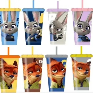 [New Year's gift] MINISO Disney Zootopia Series Plastic Straw Cup 4-Piece Set Judy & Nick